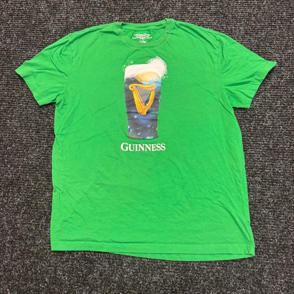 Guinness Draught Stout Mens XL Green Graphic T-Shirt St Patricks Day Harp Logo